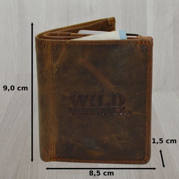 Kleine Sportlich handliche Geldbörse Herren Portemonnaie Design Wild Tribes Only Braun